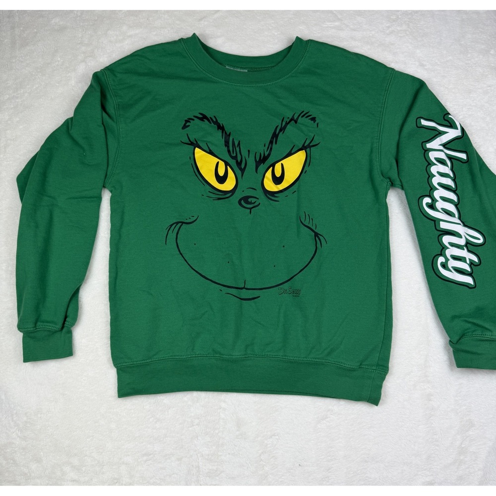 The Grinch Dr Seuss Womens Juniors Small Green Naughty Sweatshirt